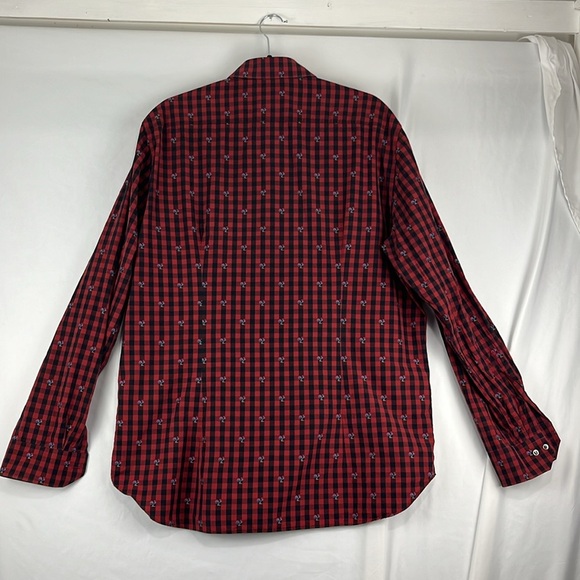 Robert Graham Red and Black Check Shirt w/ Embroidered Rainbow Roosters - Picture 8 of 10